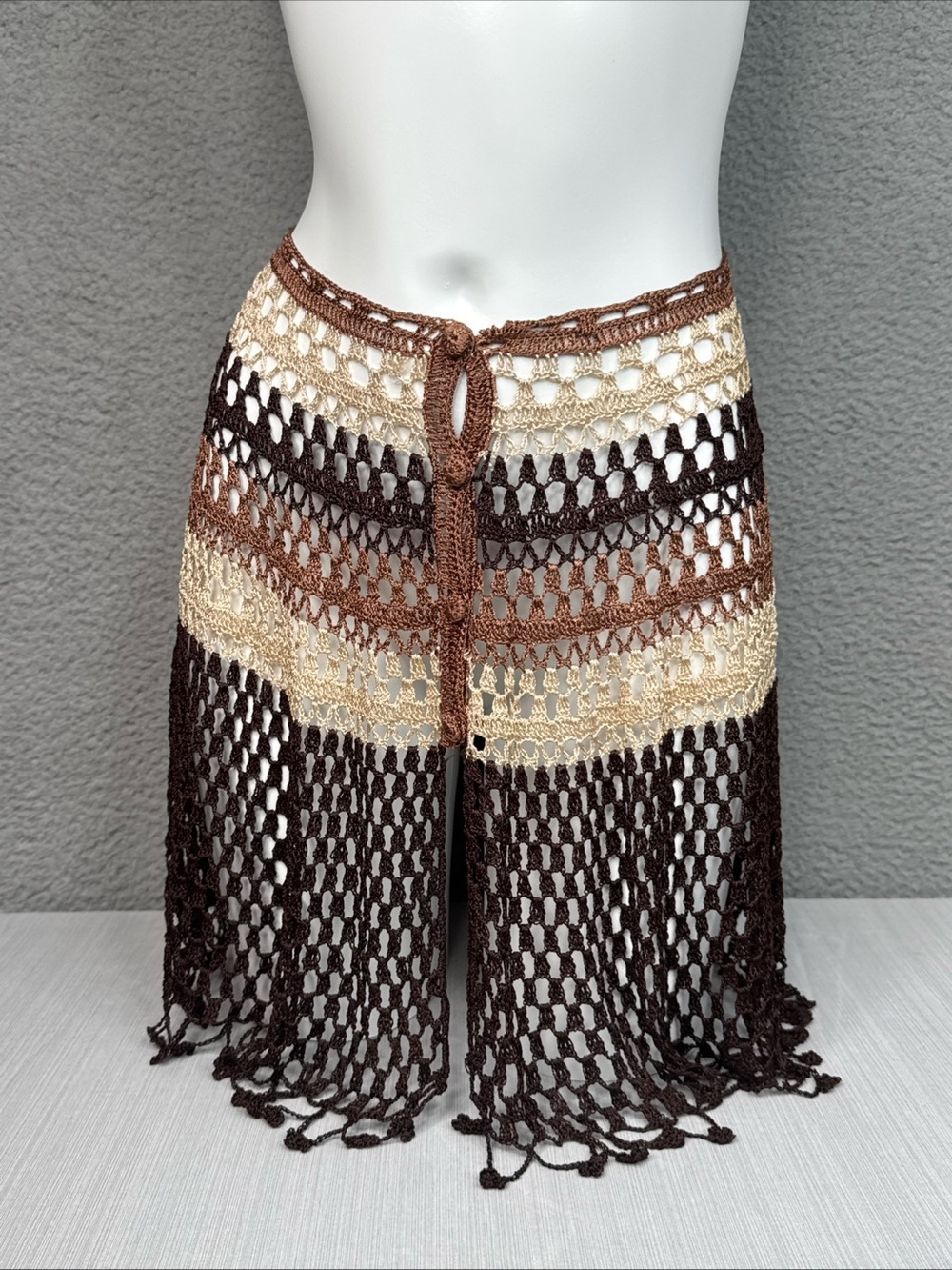 Cool Attitude Boho-Style Striped Crochet Mini Skirt/Swimsuit Cover Up OS /XS